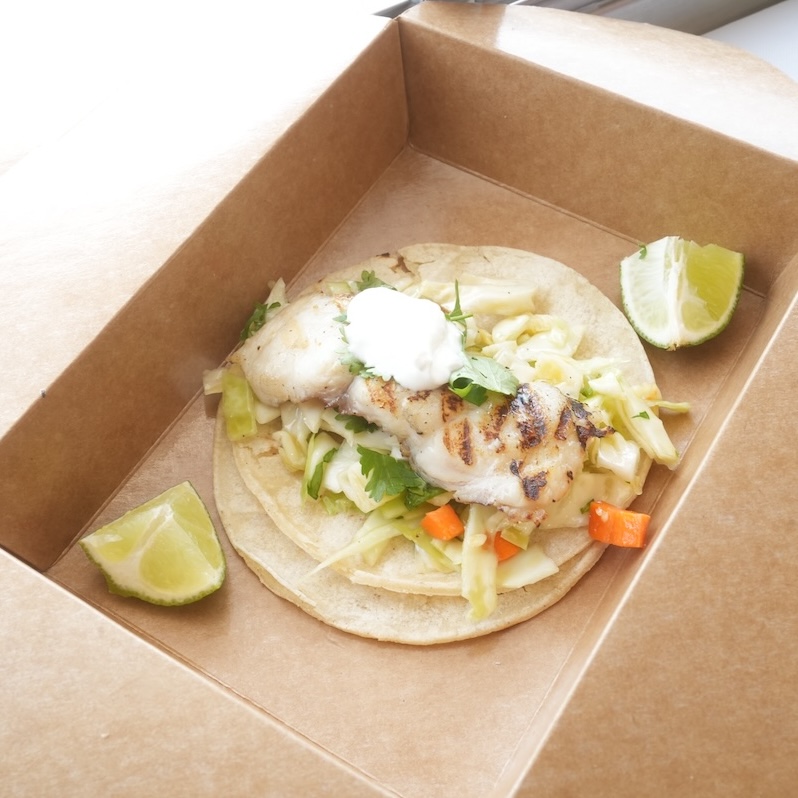 blue catfish taco in box