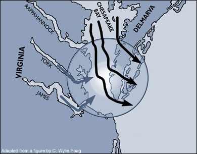 diagran showing location of crater left by a meteorite